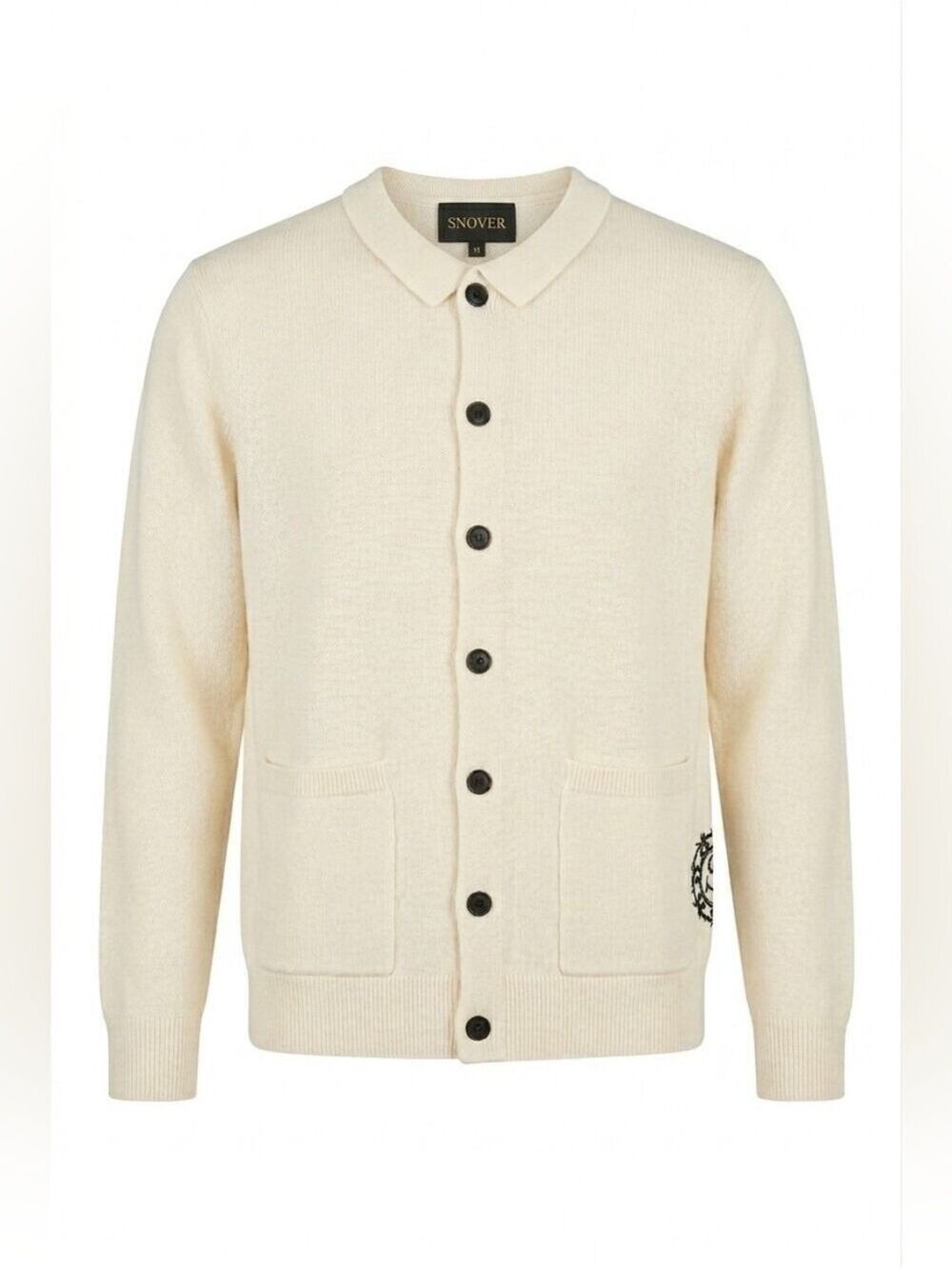 100% Nordic Wool Men's Cream Cardigan Sweater with Button Detail, Snover, XL New